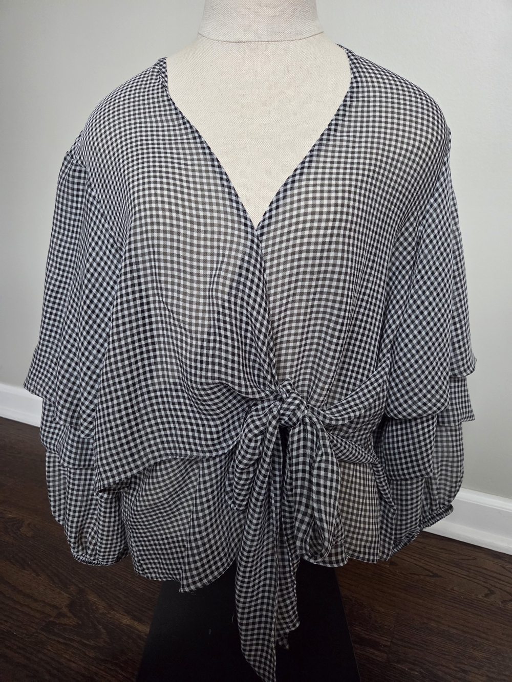 River Island Black & White Semi-sheer Wrap Tie-Front Blouse